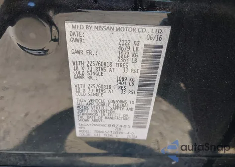 2016 Nissan Rogue Sl from USA, damaged, VIN 5N1AT2MV8GC867485